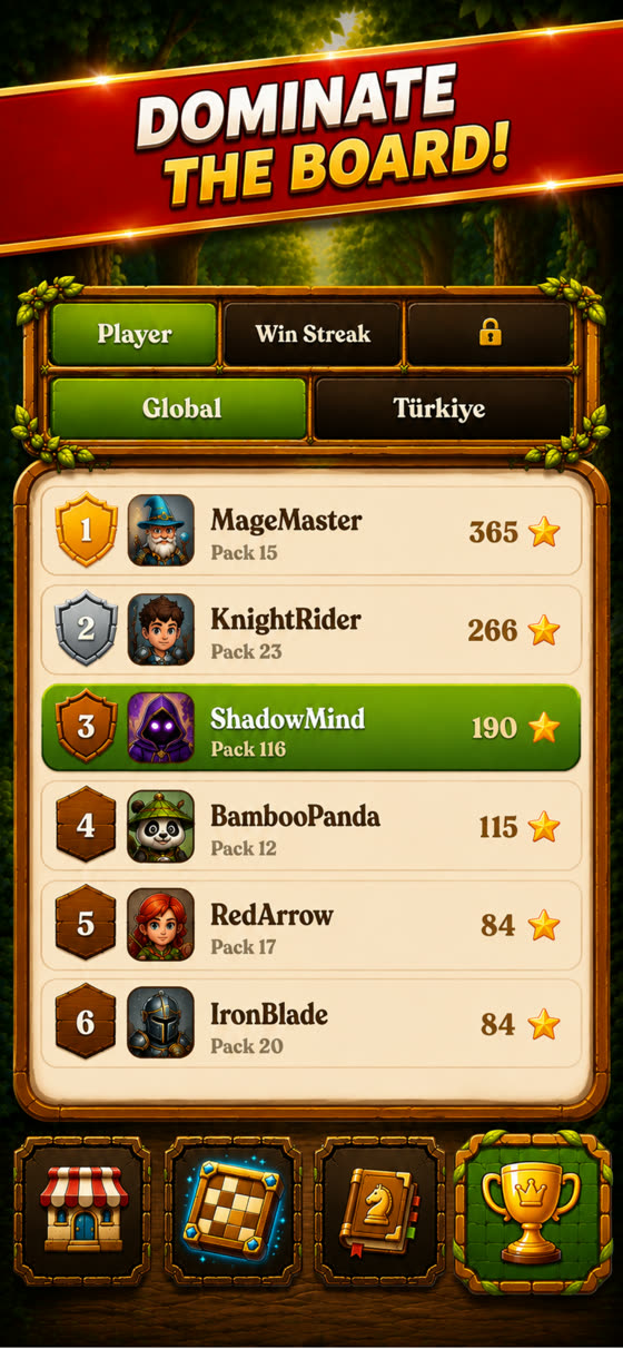 A global and country leaderboard